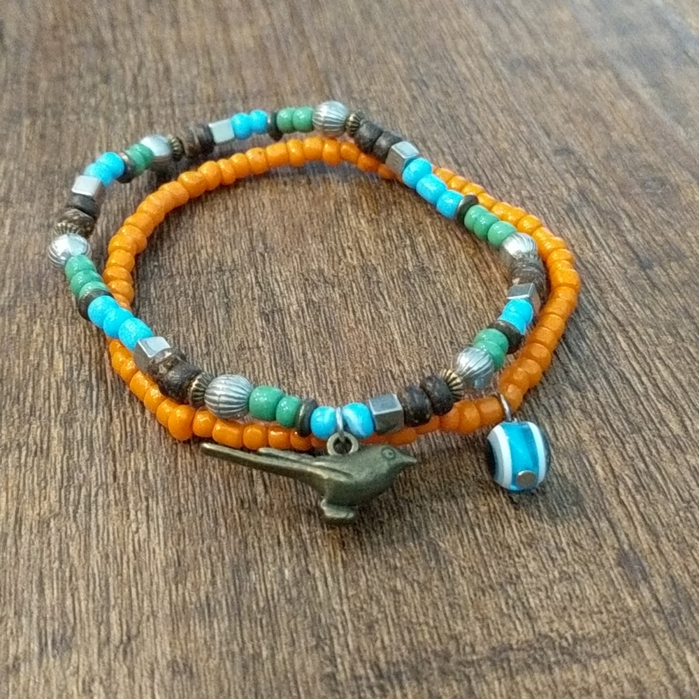 Blue & orange beaded bracelets